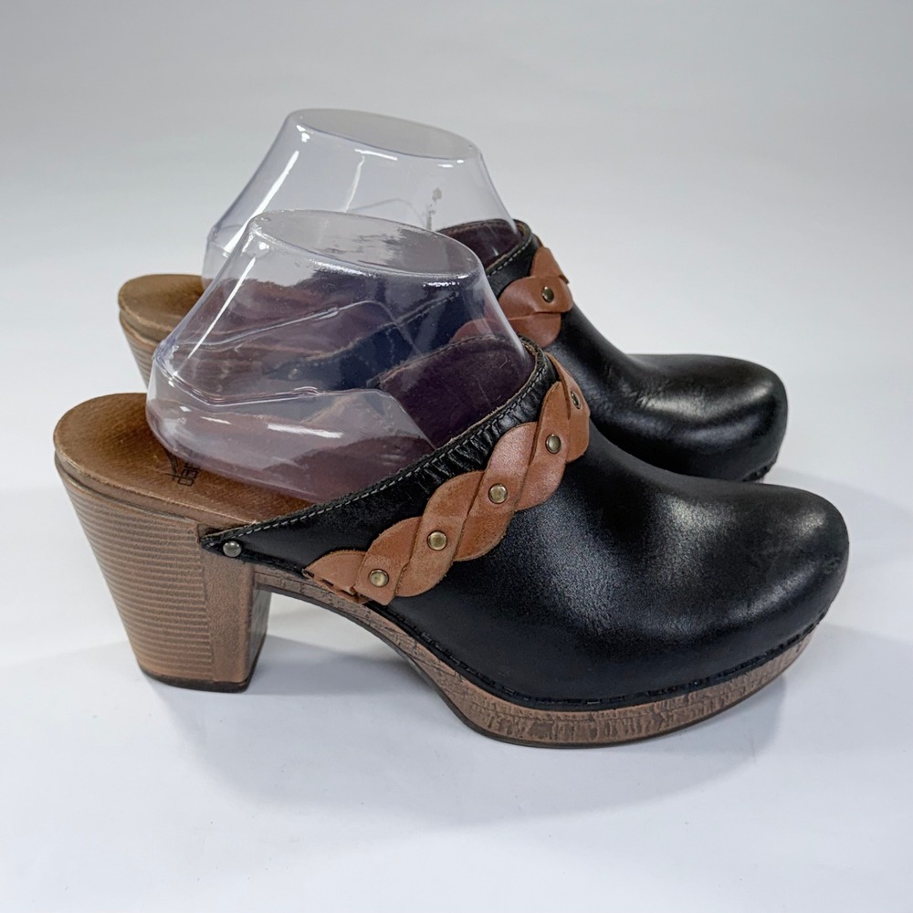 Dansko Ranch Clog Mules Womens 41/10.5-11 Black Leather Braided Studded Platform